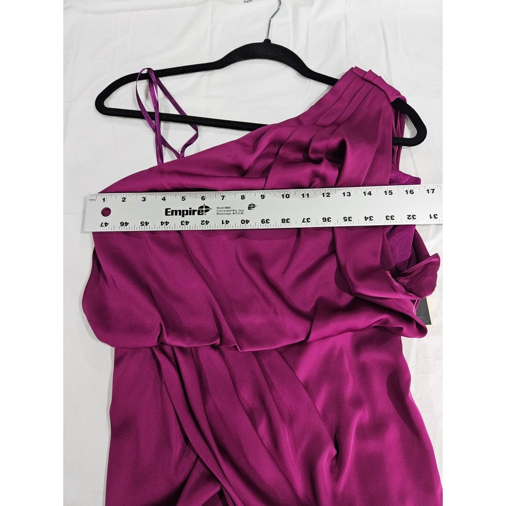Aqua Womens One Shoulder Draped Satin Tulip Hem Cocktail Dress Plum Purple 6 - Picture 11 of 13